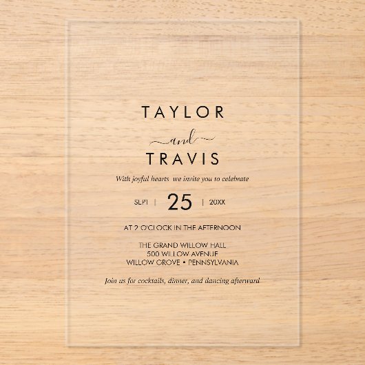 Boho Black Acrylic Modern Wedding Einladung (Vorderseite)