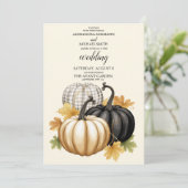 Boho Black and Gold Pumpkin Wedding Einladung (Stehend Vorderseite)