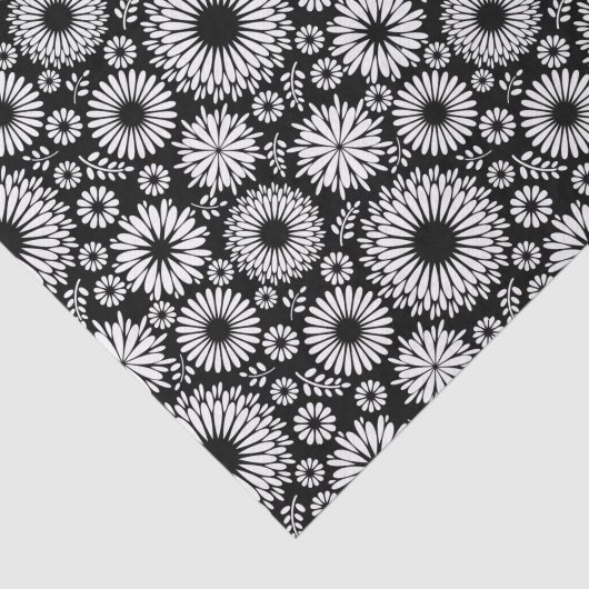 Boho Black and White Folk Flower Starburst Pattern Seidenpapier (Ausschnitt)