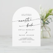 Boho Black and White Foto Arch Spanish Wedding Einladung (Stehend Vorderseite)