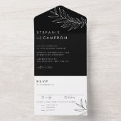 Boho Black and White Minimalistisch Foliage Weddin All In One Einladung (Innen Boden)