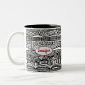 Boho Black and White Tribal Print Two-Tone-Kaffee Zweifarbige Tasse (Links)
