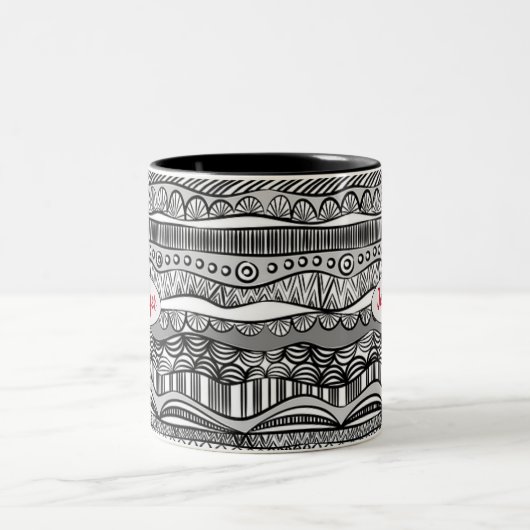 Boho Black and White Tribal Print Two-Tone-Kaffee Zweifarbige Tasse (Mittel)