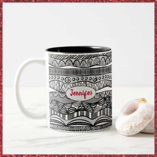 Boho Black and White Tribal Print Two-Tone-Kaffee Zweifarbige Tasse