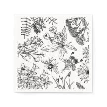Boho Black and White Wildblume Paper Napkin