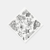 Boho Black and White Wildblume Paper Napkin Serviette (Ecke)
