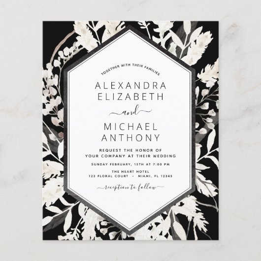 Boho Black Beige Botanische Hochzeit (Vorderseite)