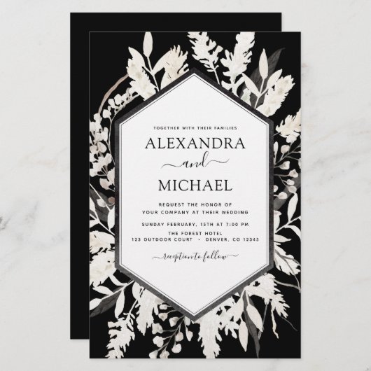 Boho Black Beige Botanische Hochzeit (Vorne/Hinten)