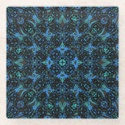 Boho Black & Blue Diamond Ketten Layered-Muster Glasuntersetzer (Vorderseite)