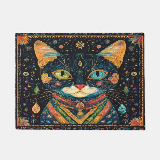 Boho Black Cat Pattern Doormat Fußmatte (Vorderseite)