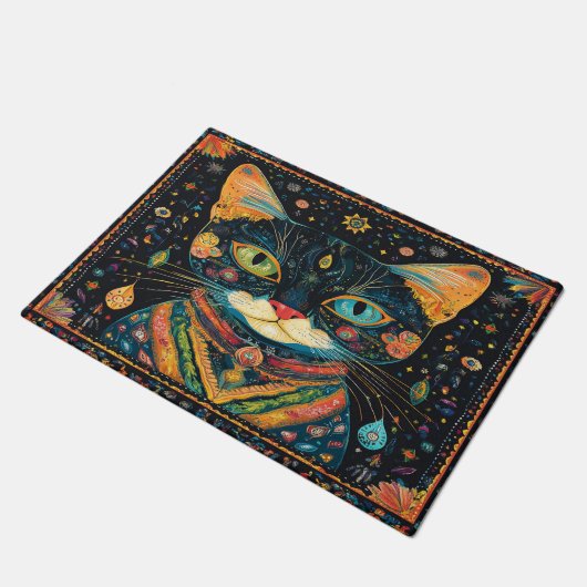 Boho Black Cat Pattern Doormat Fußmatte (Schrägansicht)
