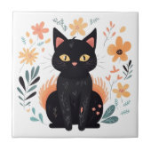 Boho Black Cat Skandinavien Folklore Art Fliese (Vorderseite)