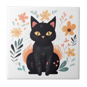Boho Black Cat Skandinavien Folklore Art Fliese