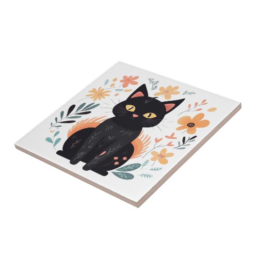 Boho Black Cat Skandinavien Folklore Art Fliese (Seite)