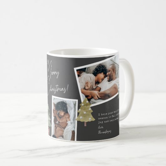Boho Black Christmas Foto Collage Pine Trees Kaffeetasse (VorderseiteRechts)