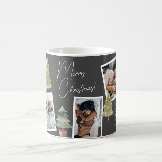Boho Black Christmas Foto Collage Pine Trees Kaffeetasse (Mittel)