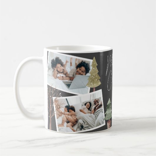 Boho Black Christmas Foto Collage Pine Trees Kaffeetasse (Links)