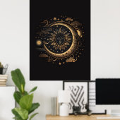 Boho Black Copper Sun und Moon Wall Art Poster (Heimbüro)