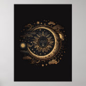 Boho Black Copper Sun und Moon Wall Art Poster (Vorne)