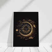 Boho Black Copper Sun und Moon Wall Art Poster