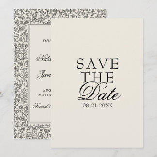 Boho Black Cream Floral Photo Botanical Wedding  Save The Date