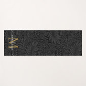 Boho Black Floral Gold Monogramm Name Yogamatte (Vorderseite (Horizontal))