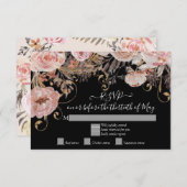 Boho Black Floral Pink Rosa Gold UAWG Custom Back RSVP Karte (Vorne/Hinten)