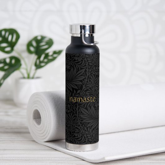 Boho Black Gray Botanical Trinkflasche (Yoga)