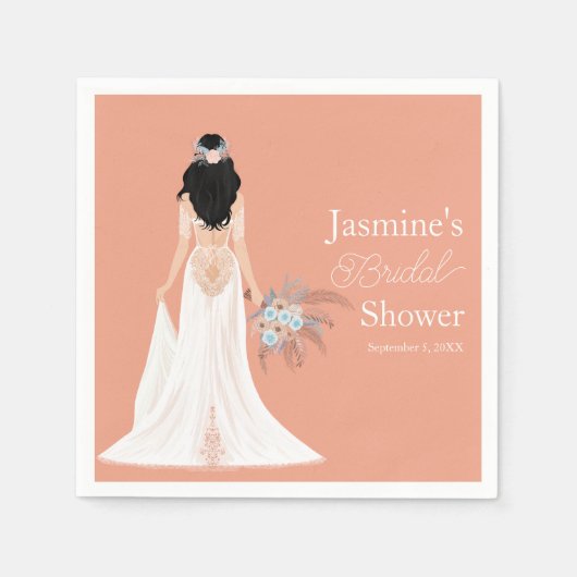 Boho Black Hair Brie mit Blume Serviette (Vorderseite)