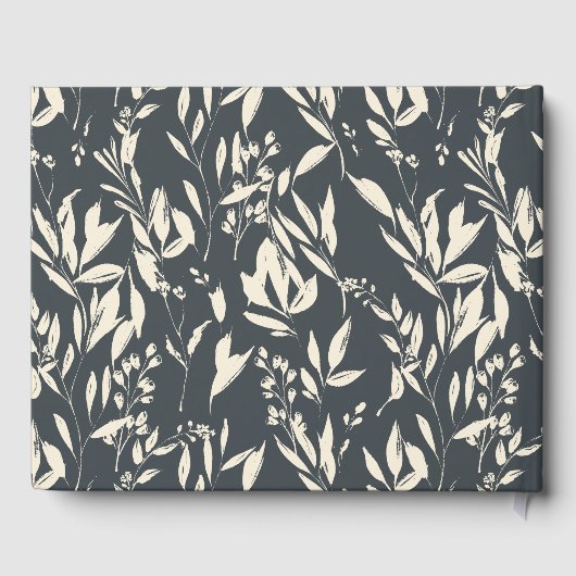 Boho Black Hand Drawn Bloral Wedding Custom Gästebuch (Rückseite)