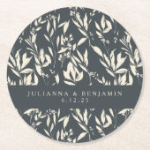 Boho Black Hand Drawn Bloral Wedding Custom Runder Pappuntersetzer (Vorderseite)