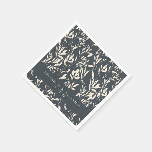 Boho Black Hand Drawn Bloral Wedding Custom Serviette (Ecke)