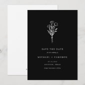 Boho Black Minimalistisch Botanical Bouquet Save The Date (Vorne/Hinten)