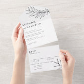 Boho Black Minimalistisch Foliage Wedding All In One Einladung (Abreißen)