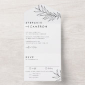 Boho Black Minimalistisch Foliage Wedding All In One Einladung (Innen Boden)