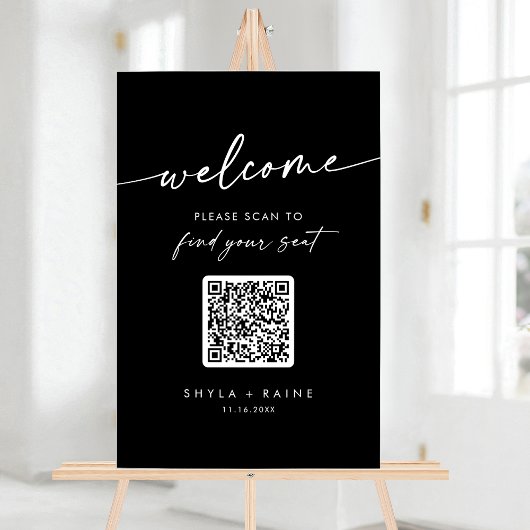 Boho Black QR Code Akryllische Hochzeitsstiftkarte Acrylschild
