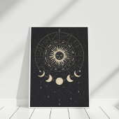 Boho Black und Beige Zodiac Moon Phases Poster