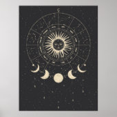 Boho Black und Beige Zodiac Moon Phases Poster (Vorne)