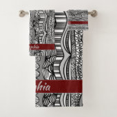 Boho Black und White Ethnic Badhandtuch Set (Insitu)