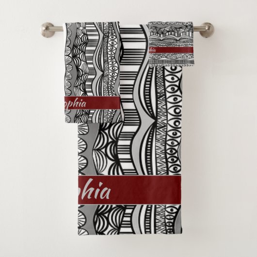 Boho Black und White Ethnic Badhandtuch Set (Insitu)