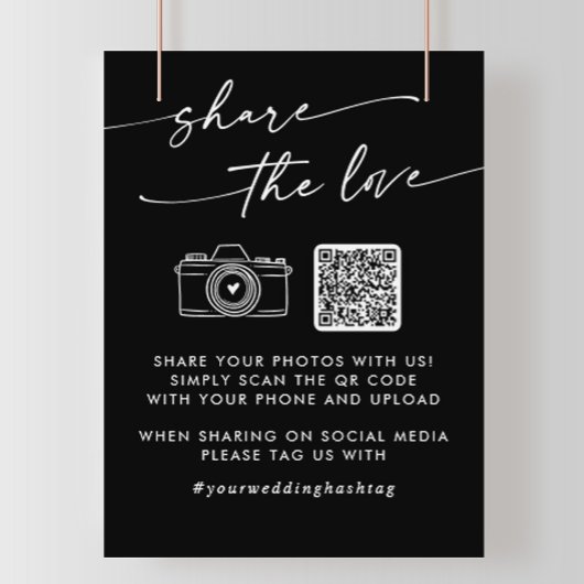 Boho Black Wedding Teilen Sie die Liebe QR Code Poster