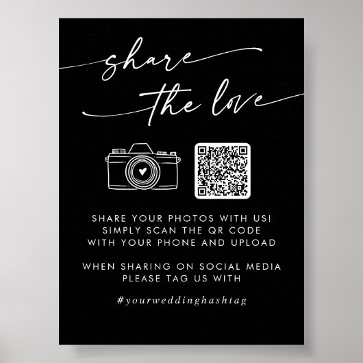 Boho Black Wedding Teilen Sie die Liebe QR Code Poster (Vorne)