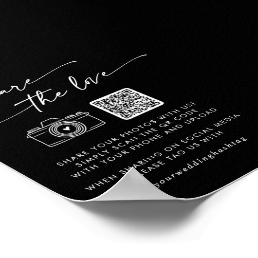 Boho Black Wedding Teilen Sie die Liebe QR Code Poster (Ecke)
