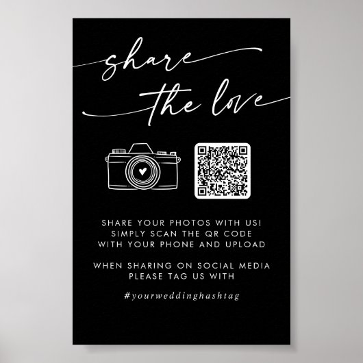 Boho Black Wedding Teilen Sie die Liebe QR Code Poster (Vorne)