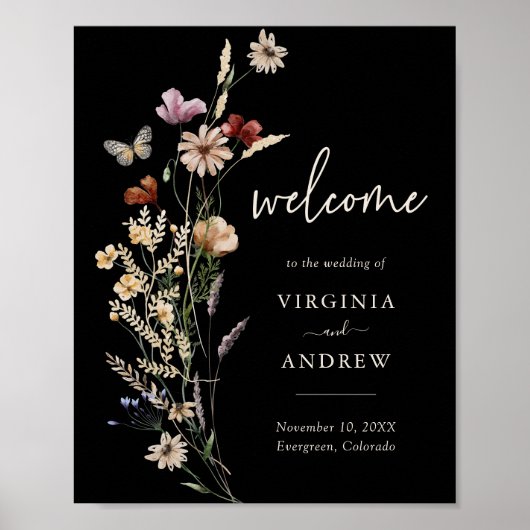 Boho Black Welcome Wedding Poster (Vorne)
