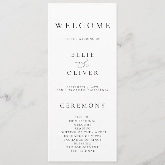 Boho Black & White Elegante Minimalistische Hochze Programm (Vorderseite)