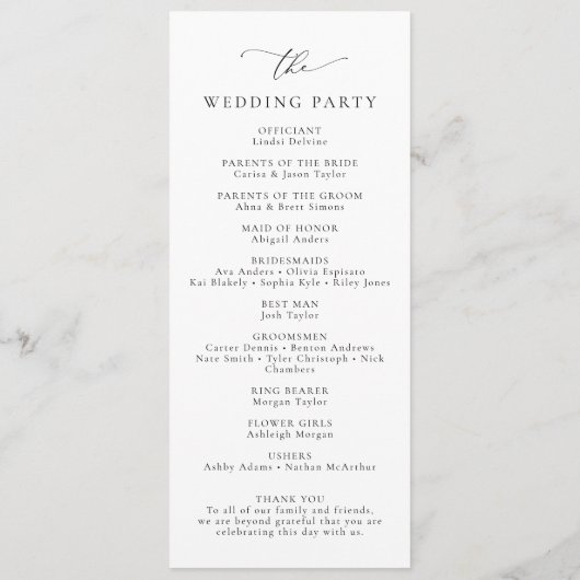 Boho Black & White Elegante Minimalistische Hochze Programm (Rückseite)