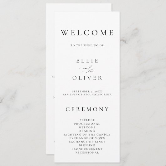 Boho Black & White Elegante Minimalistische Hochze Programm (Vorne/Hinten)