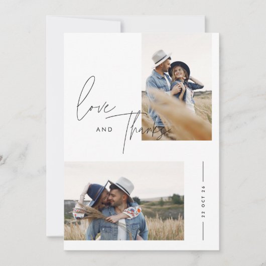 Boho Black & White Foto Wedding Dankeskarte (Vorderseite)