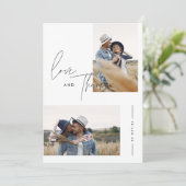 Boho Black & White Foto Wedding Dankeskarte (Stehend Vorderseite)